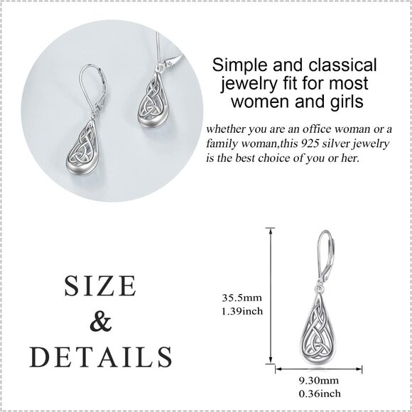 Sterling Silver Irish Celtic Knot Dangle Earrings for Women - Gift-ready, Moonst